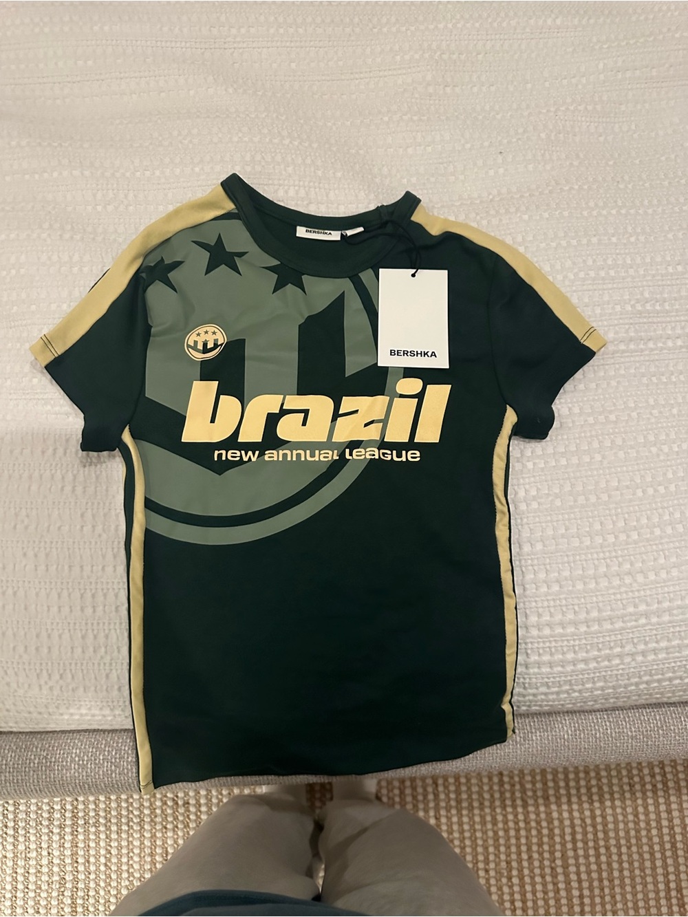 NWT Bershka woman’s Brazil Graphic Tee - Dark Green & Yellow